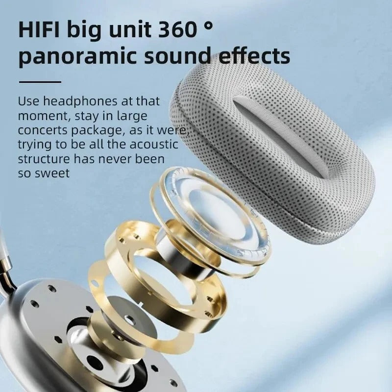 P9 kabellose Over-Ear Bluetooth-Kopfhörer mit gepolsterten Ohrmuscheln und Metallakzenten