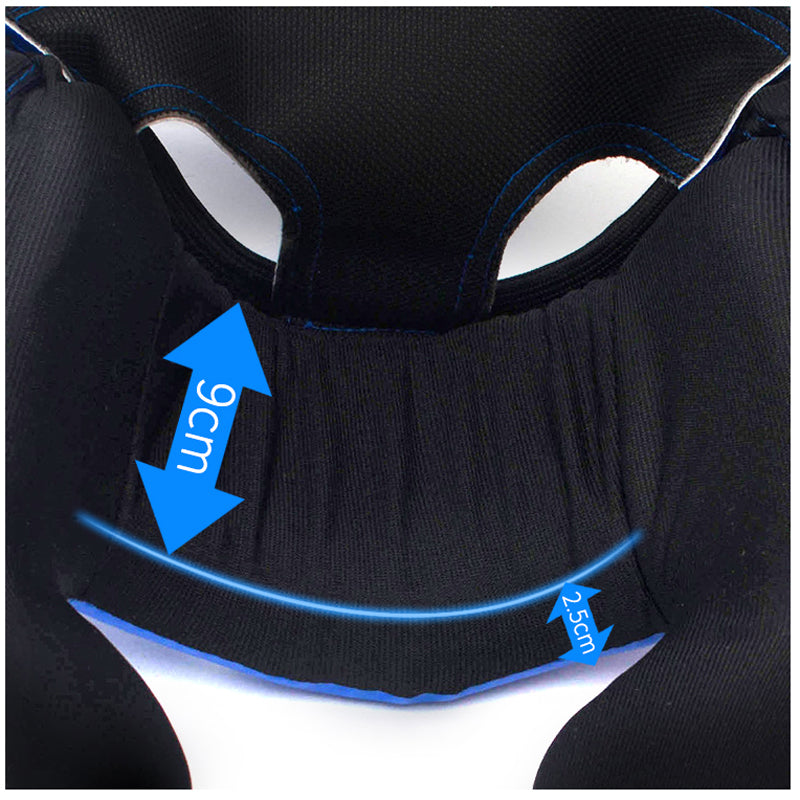 Black headgear chin area with padded curve and strap detail for secure fit