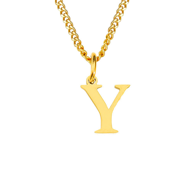 14K stainless steel necklace with Y letter pendant, gold-tone Y charm on chain