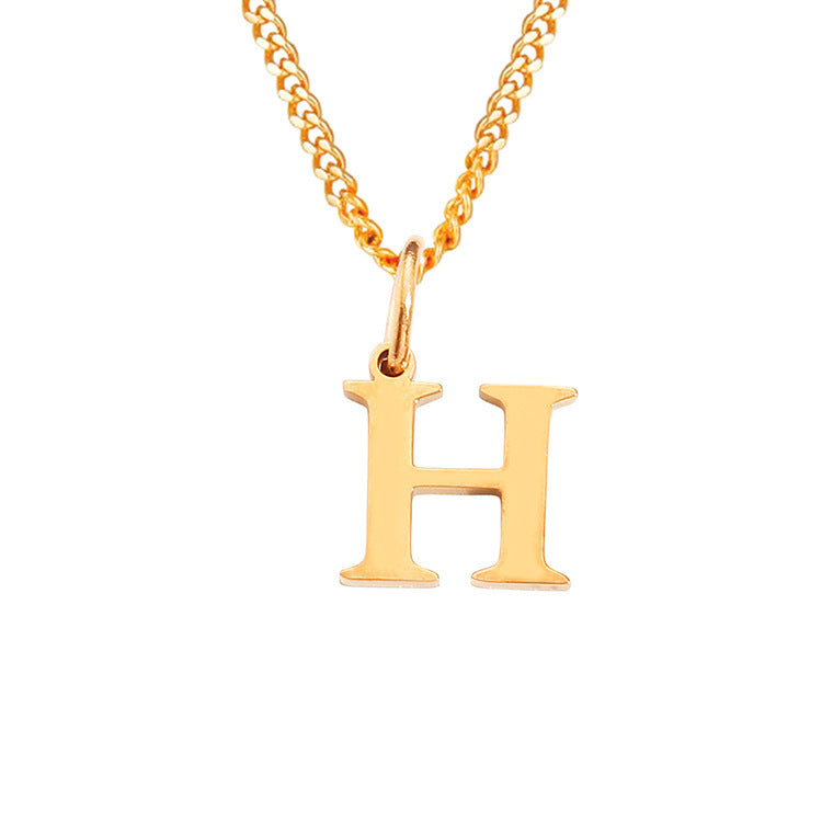 Gold-tone letter H necklace with curb chain and dangling pendant