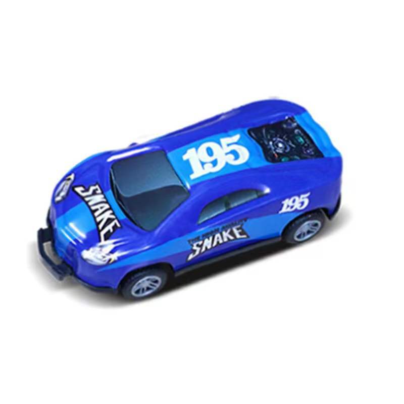 Mini alloy bouncing racing car, blue with 195 graphics and Snake decals
