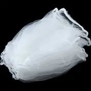White mesh filter bag for sink strainer rack, tied handle for draining foods