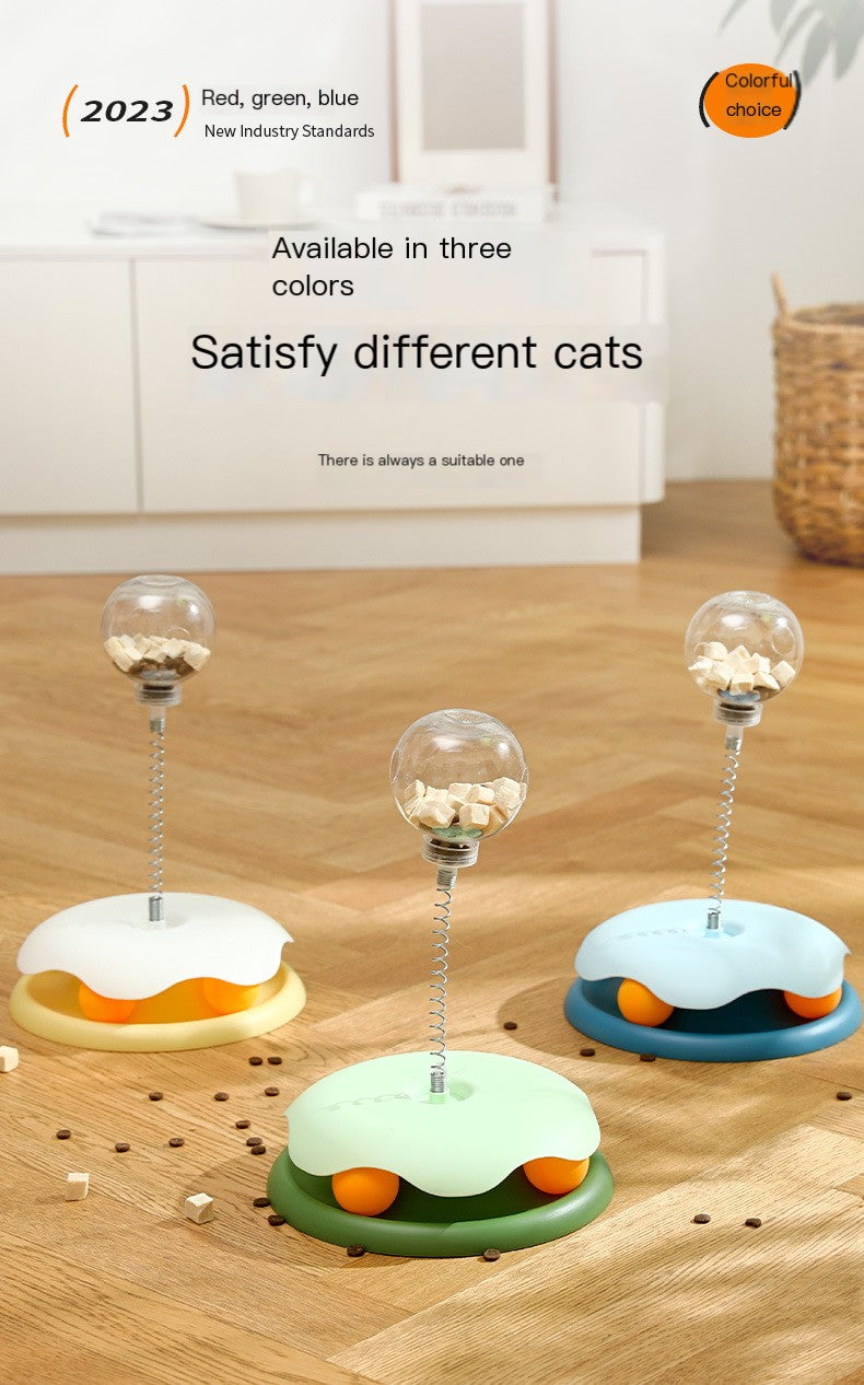 Cat Toy Leaky Ball in three colors: yellow, green, blue bases with clear ball
