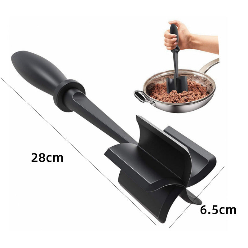 Meat Masher & Mixing Stick dimensions, black handle with wide mash head