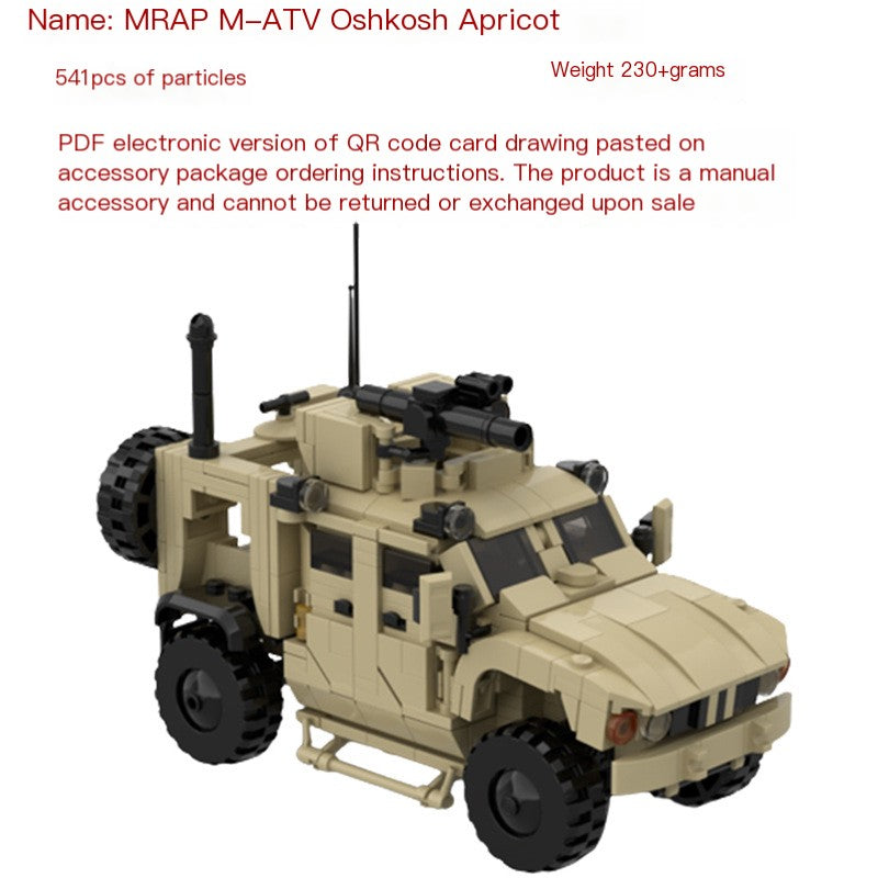 LEGO MRAP M-ATV MOC-150189 in tan with black gun mount, wheels and front guard
