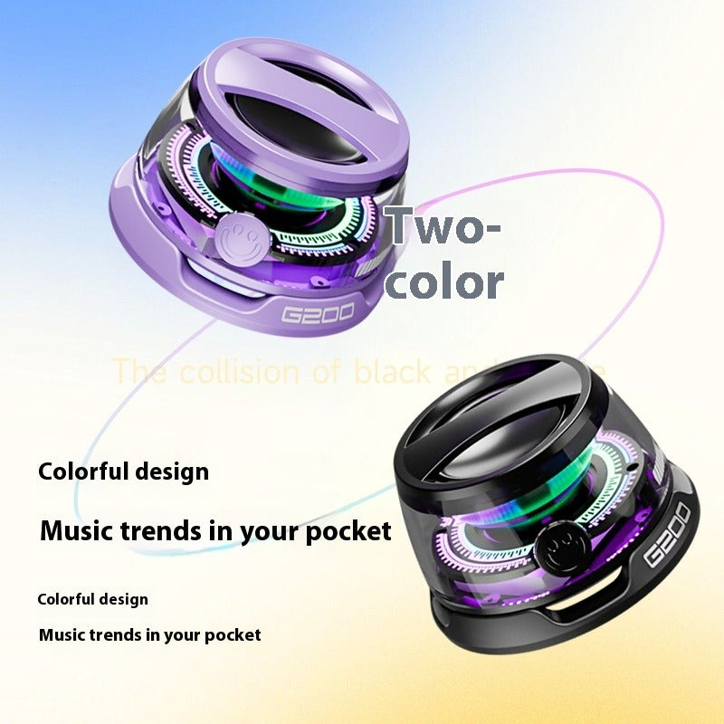 Purple mini Bluetooth magnetic wireless speaker with colorful LED lights and top handle