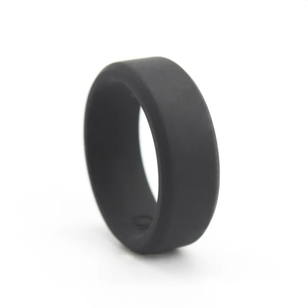 Dark gray comfort band ring in stainless steel, matte finish, simple smooth band