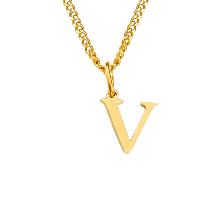 Gold-tone letter V pendant on curb-chain necklace