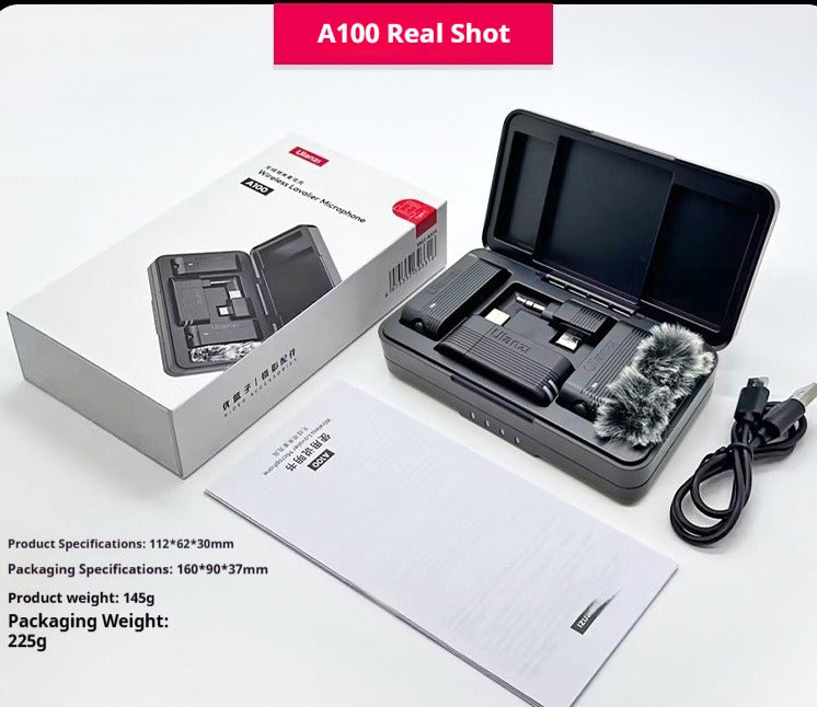 Trendbend A100 wireless lavalier microphone set, black receiver case with two clip-on transmitters