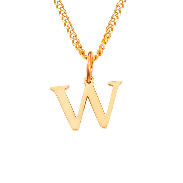 Letter W pendant necklace, gold-tone, with curb chain and loop clasp
