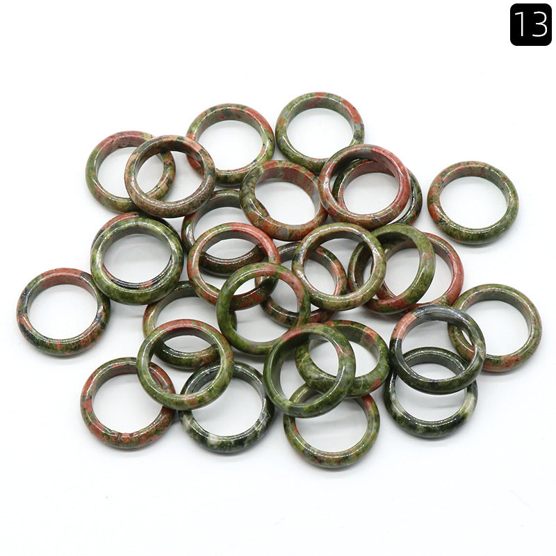 Natural crystal agate running rings, green marbled translucent bands with red flecks