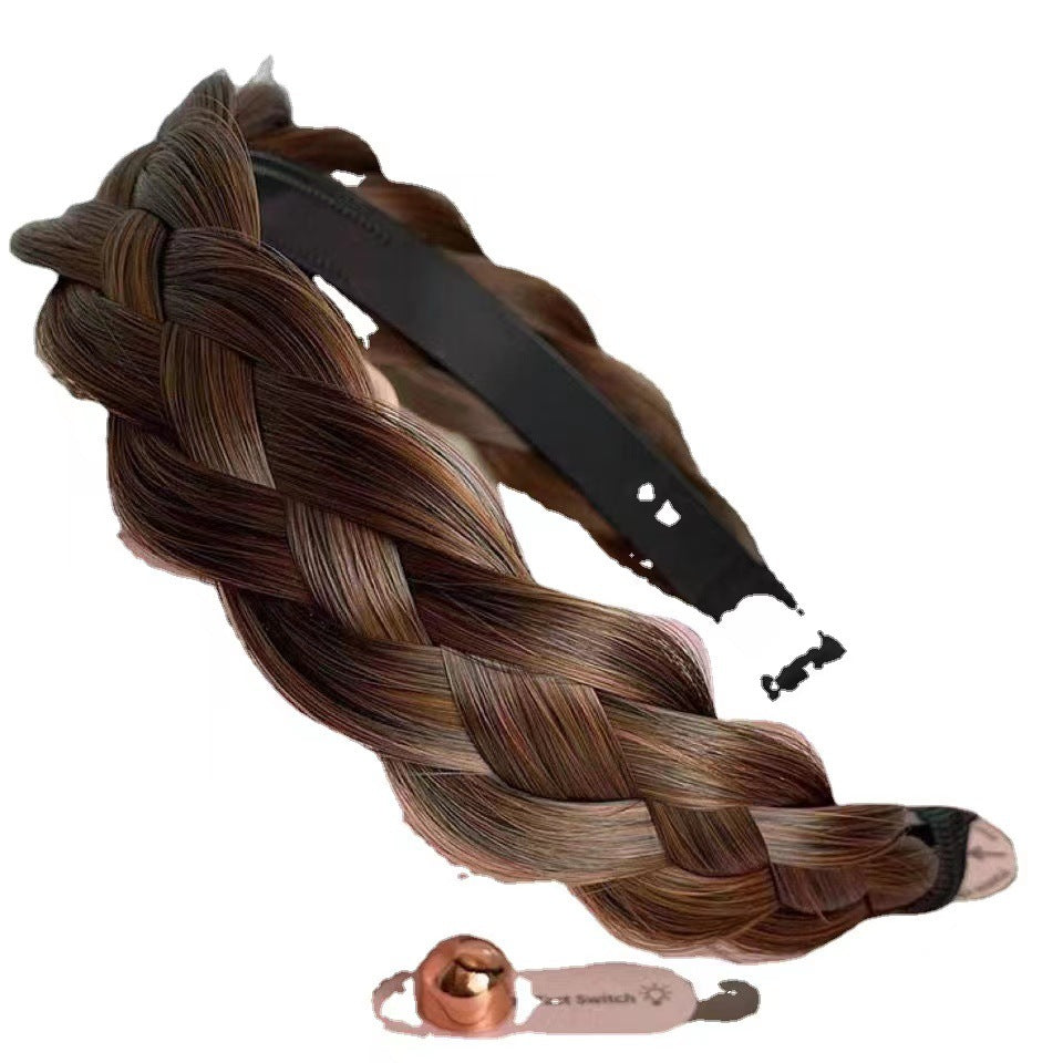 Four-strand twist braid headband in dark brown with ribbon-like strap
