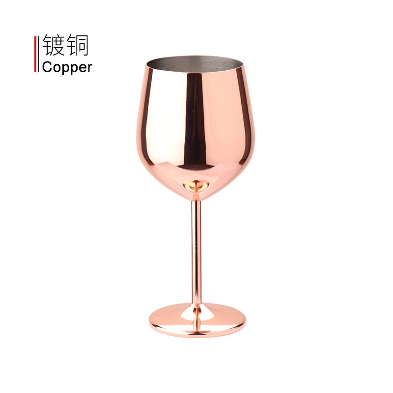 Copper-plated stainless steel wine goblet, rounded bowl, tall stem, 500ml
