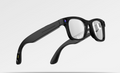 AI camera smart glasses with black frame and clear lens, side view