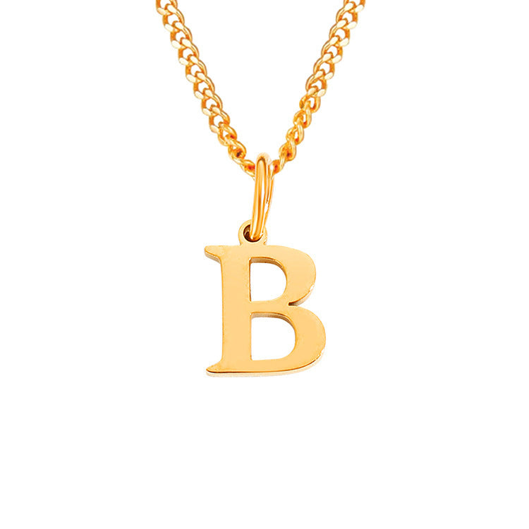 Letter B pendant necklace, gold-tone, with curb chain and loop clasp