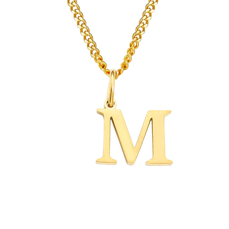 Letter necklace pendant M, gold-tone chain with uppercase initial charm