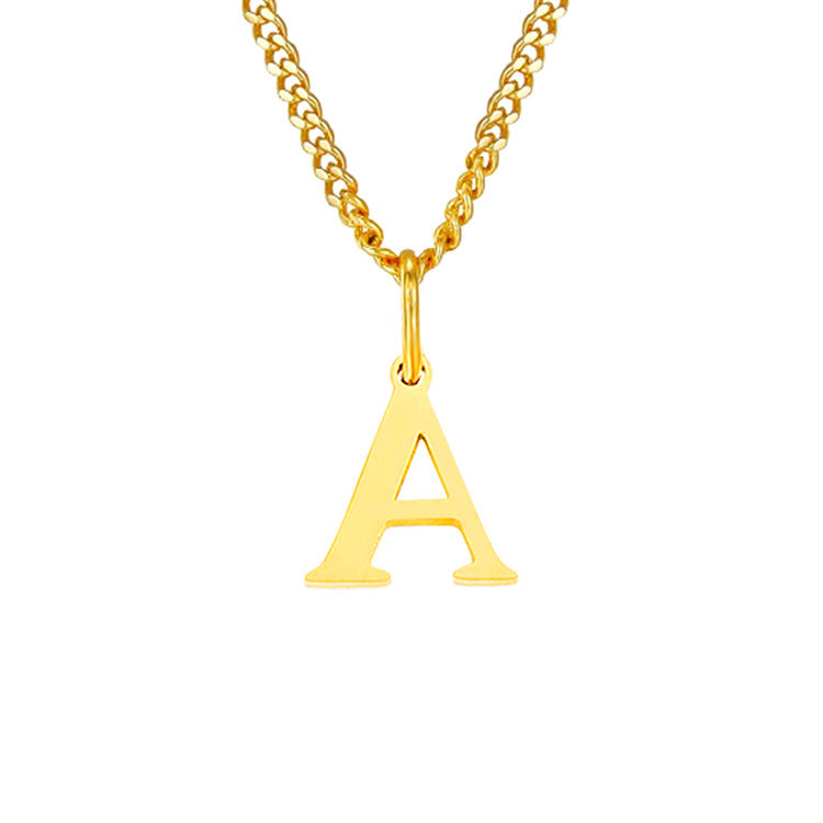 Gold-tone letter A necklace with curb chain and dangling pendant