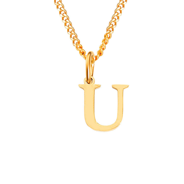 Letter necklace pendant U, gold-tone chain with uppercase initial charm