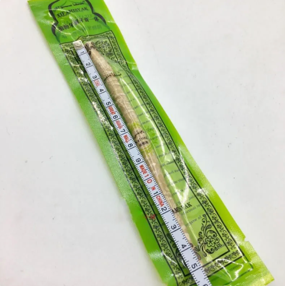 Natural Miswak tooth cleaning stick with measuring ruler for length