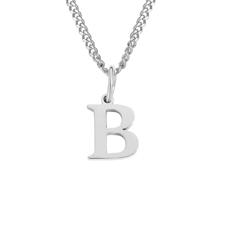Letter B pendant necklace in silver-tone stainless steel
