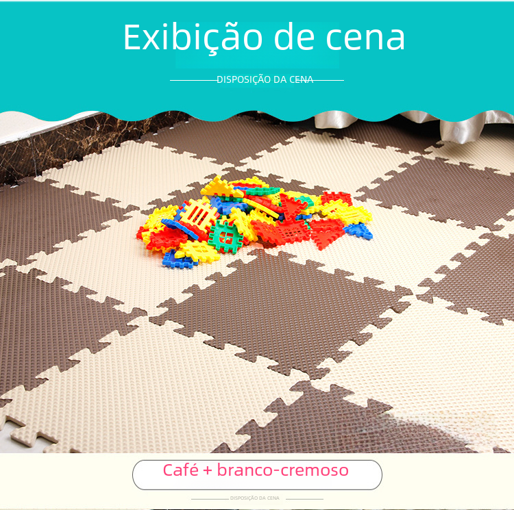 Coffee and cream foam puzzle floor mat with interlocking jigsaw-style tiles