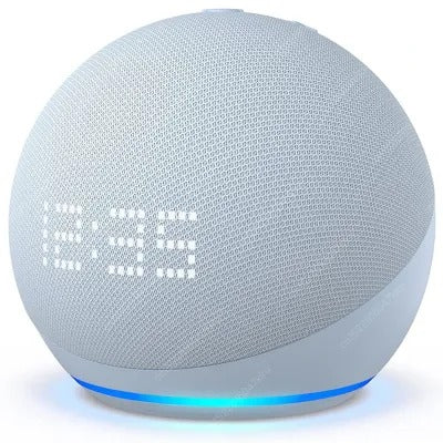 Sky blue smart speaker with glowing ring around the base