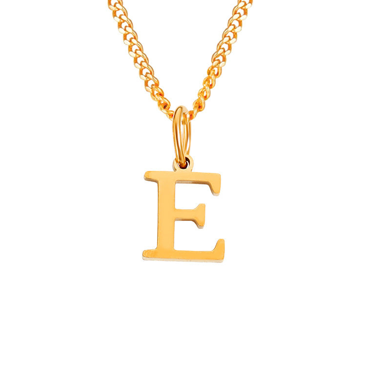 Gold letter E pendant necklace with curb chain