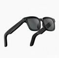 Black AI smart sunglasses with dark mirrored lenses and side camera dot.