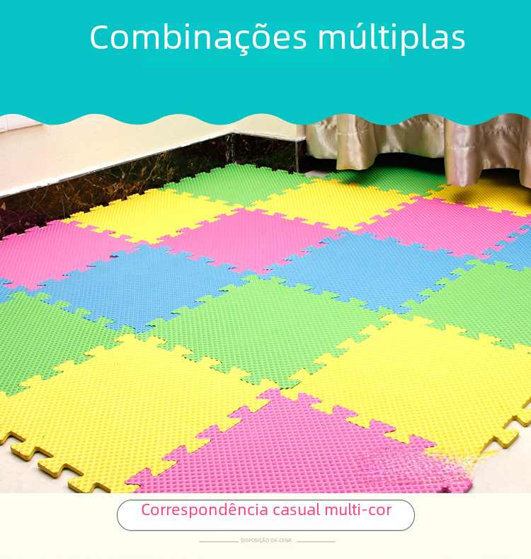 Multi-color foam puzzle floor mat tiles with interlocking edges and textured surface