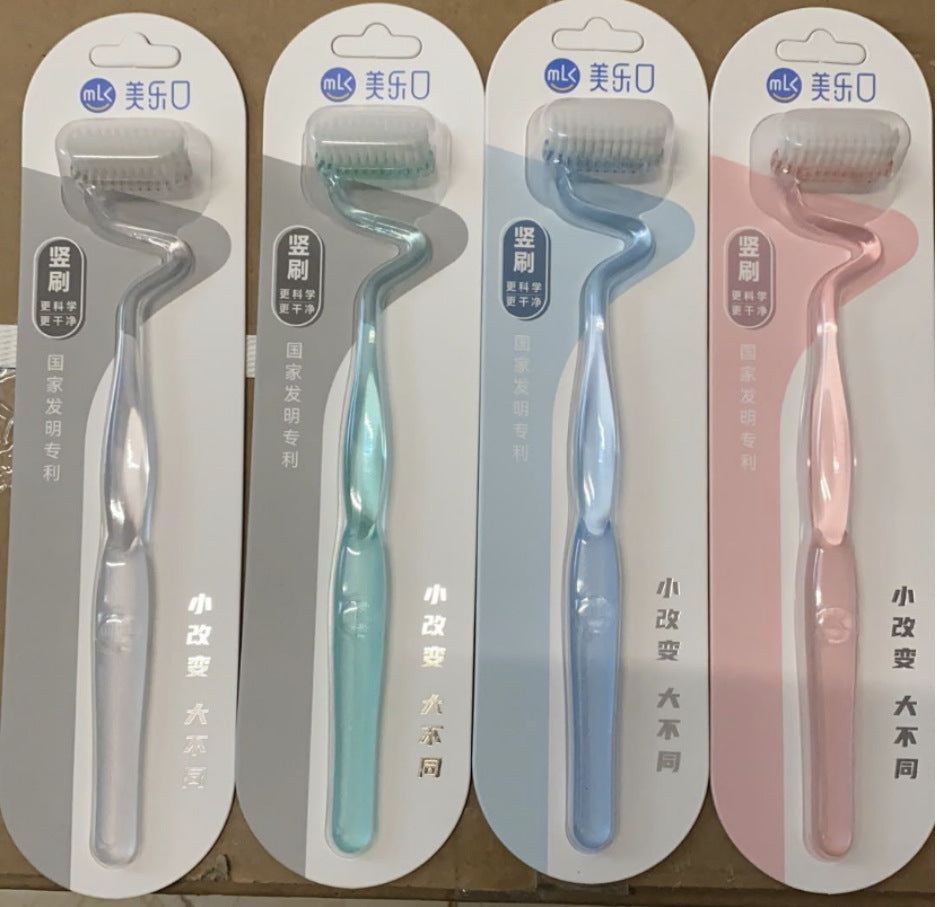 MLK S-Shape soft bristle toothbrush color options: clear, mint-teal, blue, pink