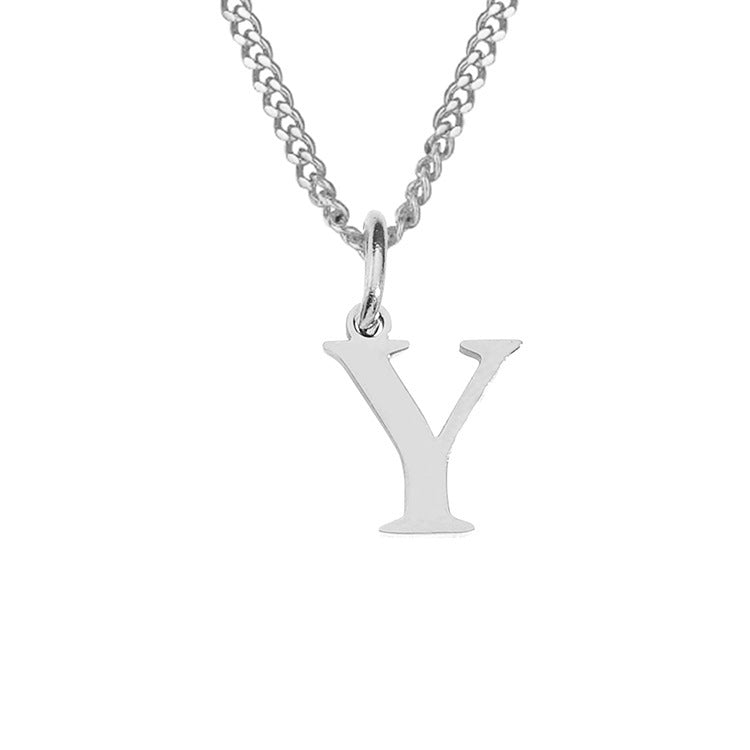 Stainless steel necklace letter Y pendant on chain, silver-tone