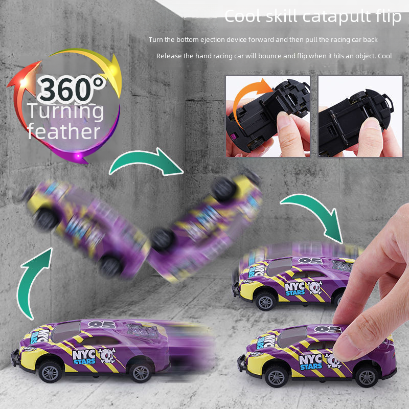 Mini alloy bouncing racing car, purple-black with NYC Stars graphics