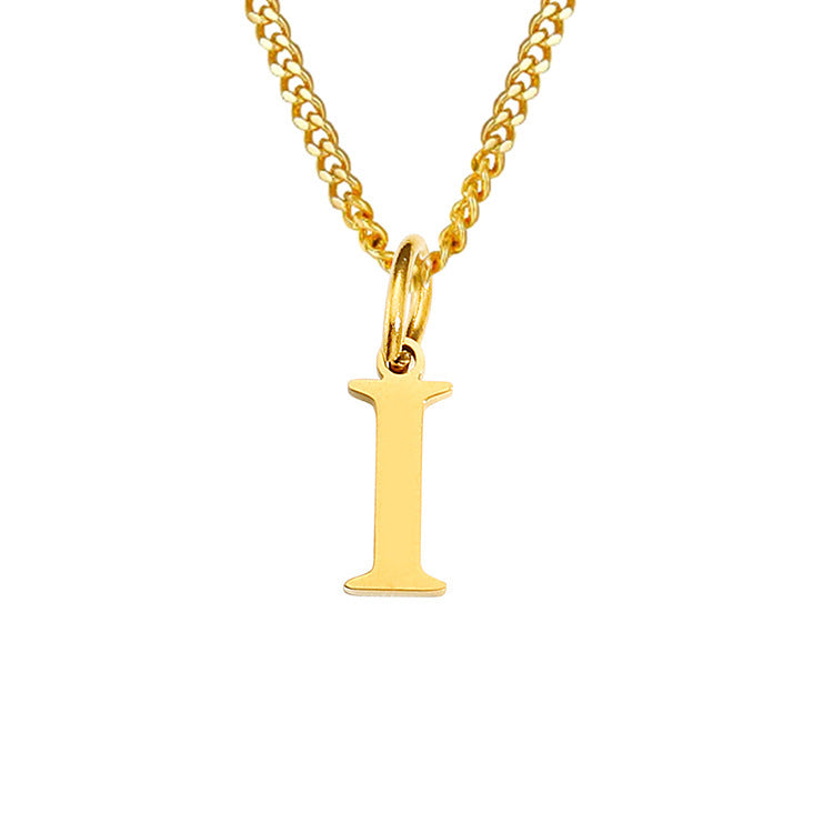 Stainless steel necklace letter I pendant on chain, gold-tone