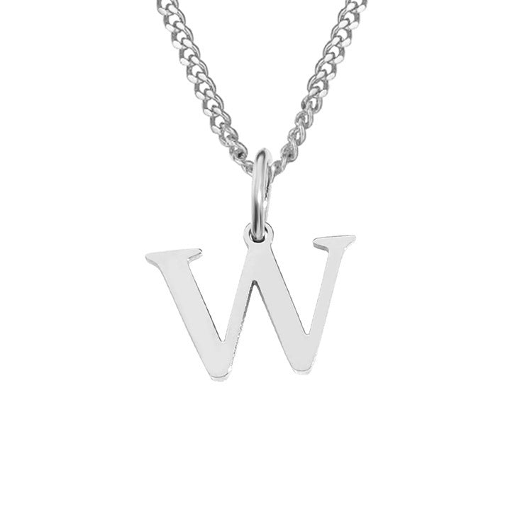 Stainless steel necklace letter W pendant on chain, silver-tone