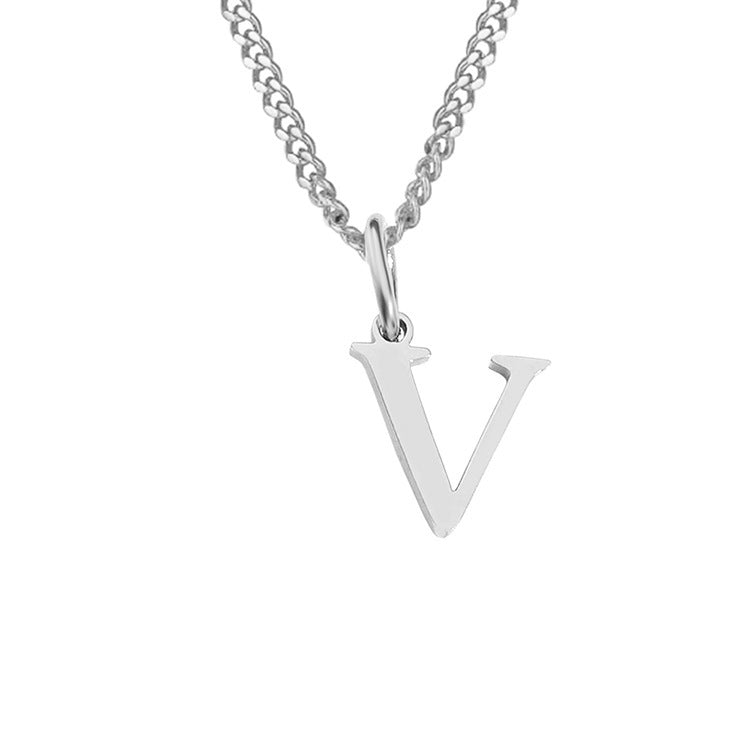 Silver-tone letter V pendant on curb-chain necklace