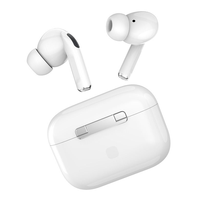 Weiße In-Ear Bluetooth-Ohrhörer einzeln, plus geschlossenes Ladecase