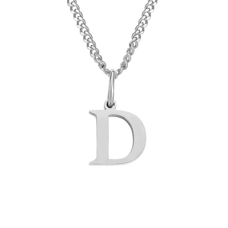 Letter D pendant necklace in silver-tone stainless steel