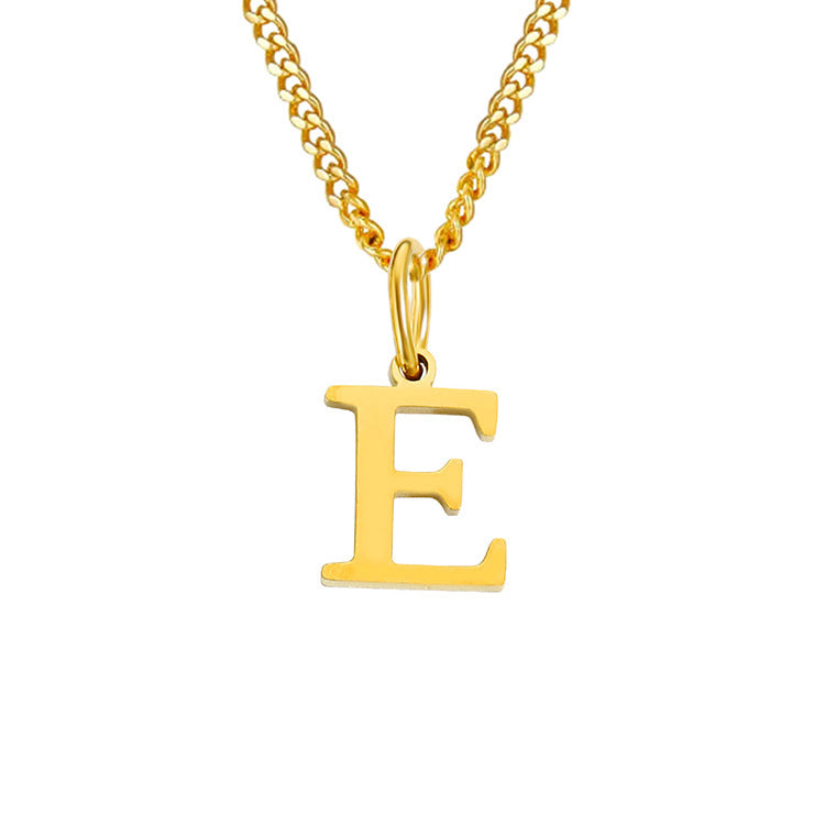 Gold-tone letter E pendant on curb-chain necklace