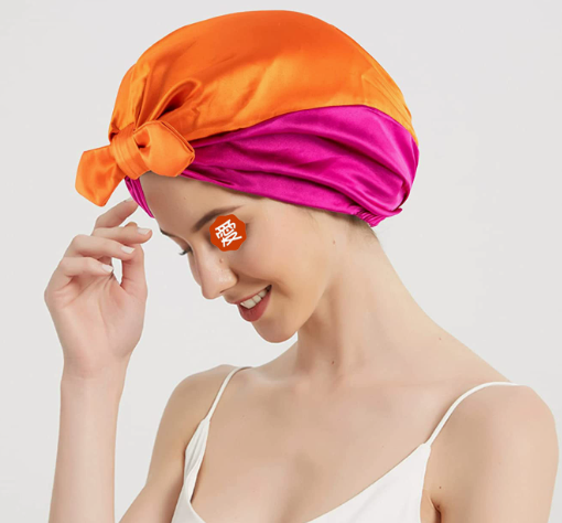 Orange and purple double-layer satin hair scarf sleep cap