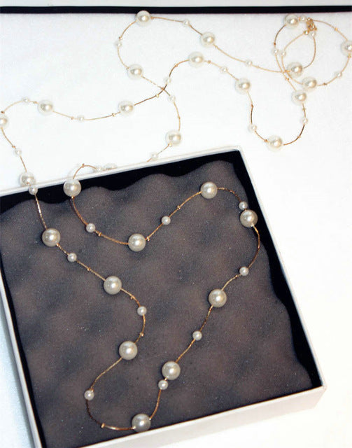 Gold-tone pearl-like bead chain necklace set, multi-strand in gift box