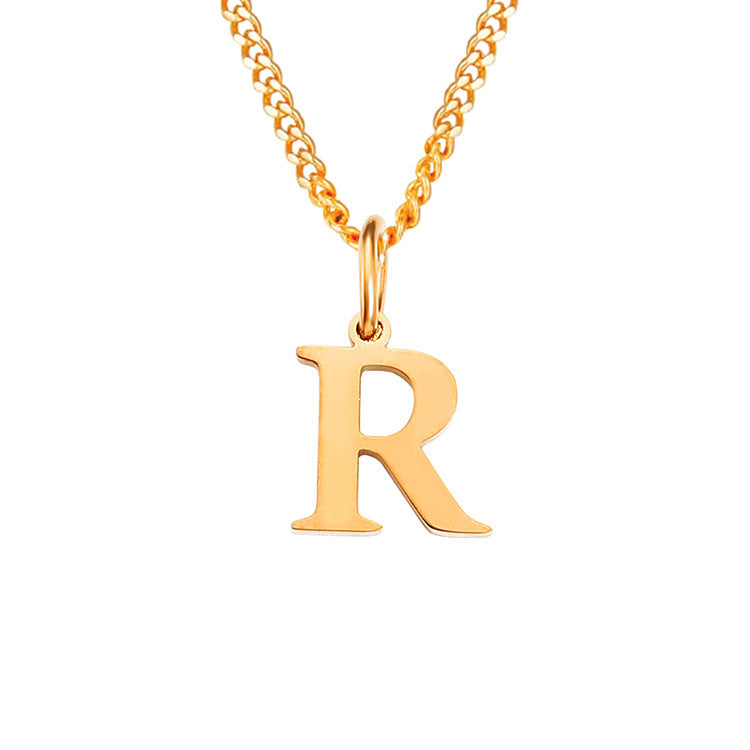 Stainless steel necklace letter R pendant on chain, gold-tone