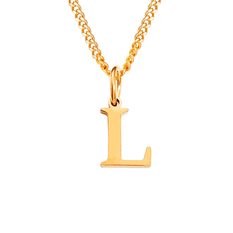 Gold letter L pendant necklace with curb chain