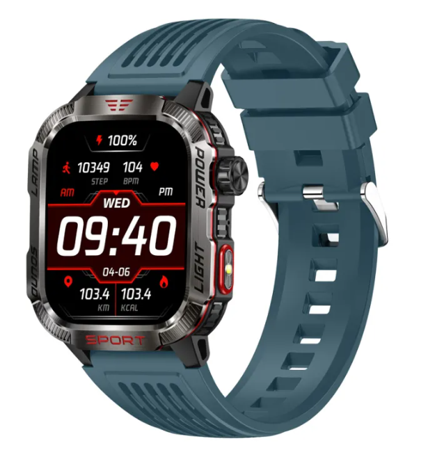 HT29 smart watch, blue sport band with red digital display showing 09:40