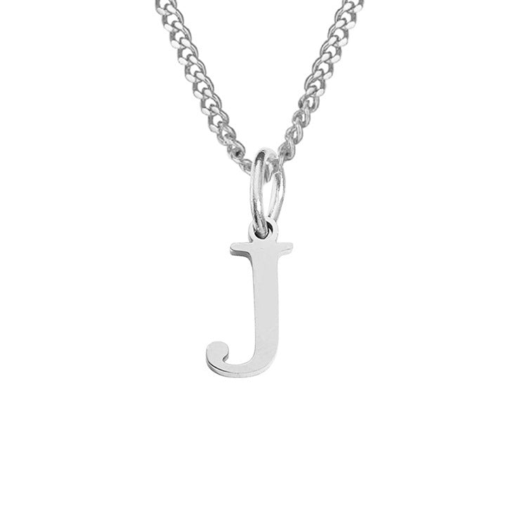 Letter J pendant necklace in silver-tone stainless steel