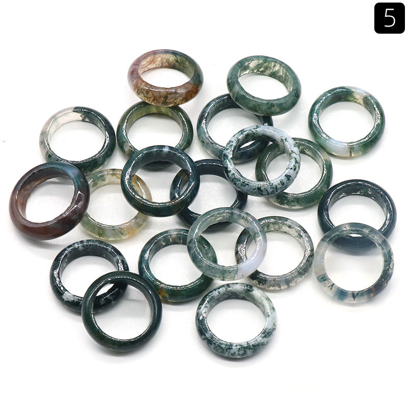 Natural crystal agate running rings, deep green marbled translucent bands