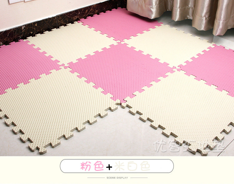 Pink and cream foam puzzle floor mat 60×60 cm with interlocking borders