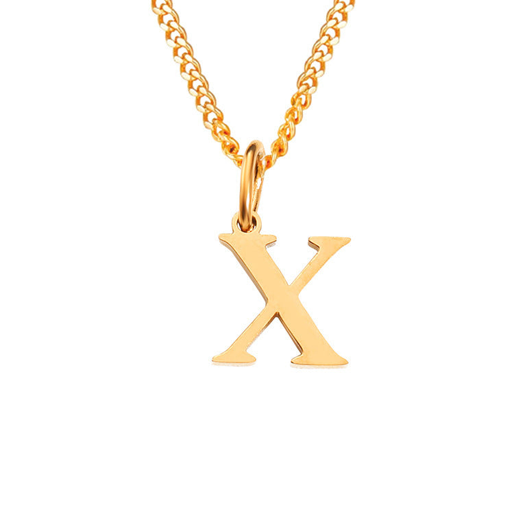 Letter X pendant necklace, gold-tone, with curb chain and loop clasp