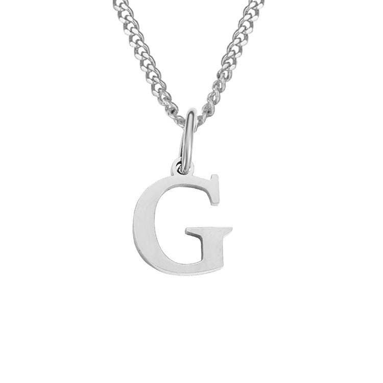 Stainless steel letter G necklace with chain and drop pendant, silver-tone