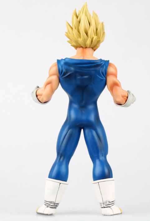 Vegeta Figur von hinten: blaues Jumpsuit, goldene Stachelhaare, weiße Stiefel
