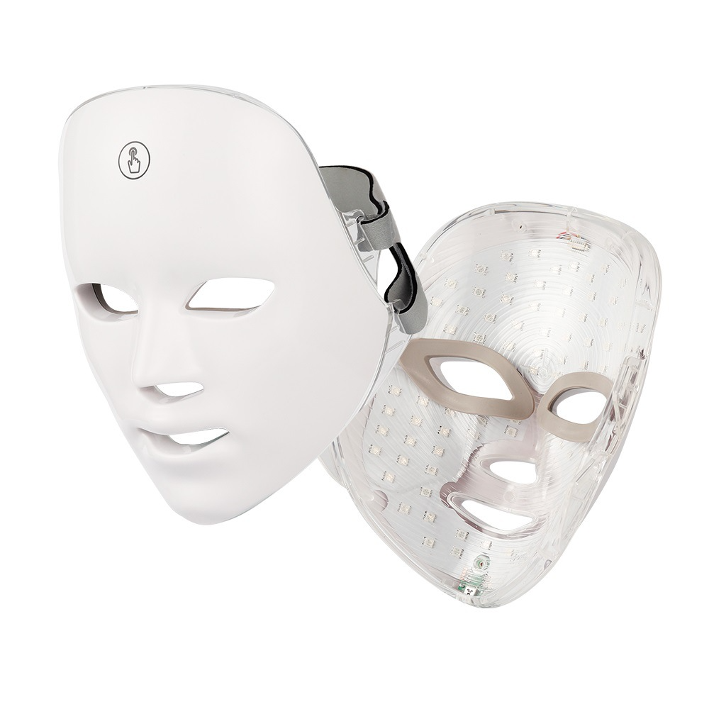 Luminous Skin Therapy Device con accesorio transparente y máscara facial blanca con correas